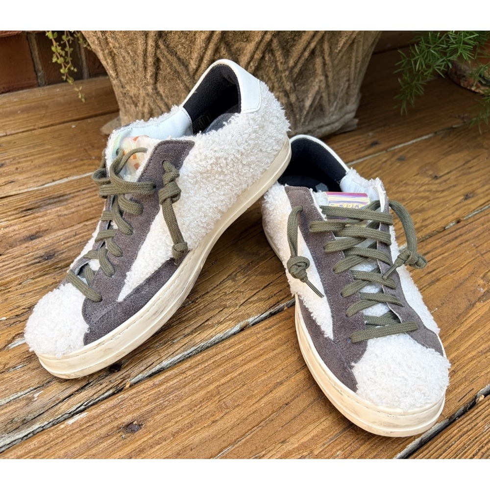 P448 Women's John Wad Sneaker Sherpa White Lace Up Low Top Athletic Size 38/7.5